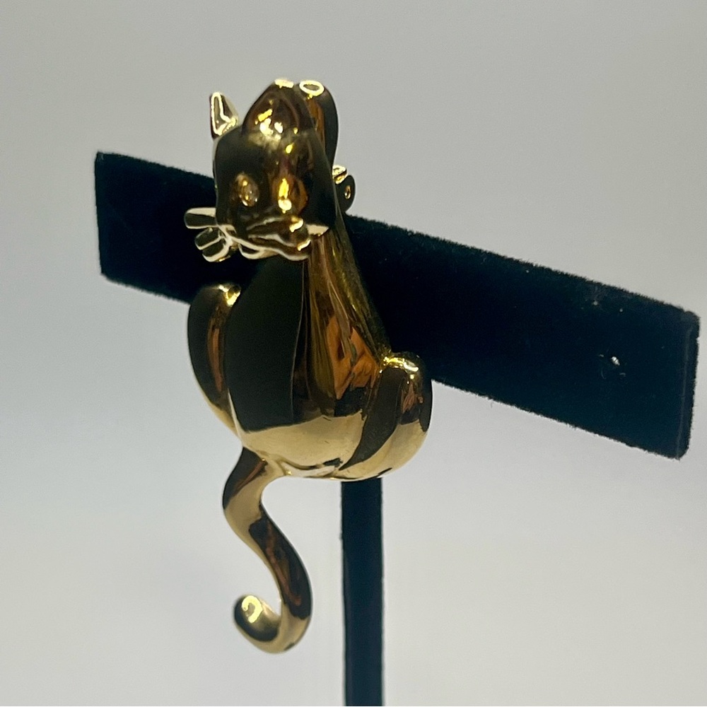 vintage gold tone trembling cat brooch signed CMJENT - Picture 6 of 7